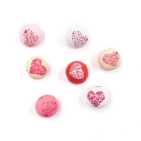 Wholesale 10pcs Love English Printed Flower Wooden Beads Cheap