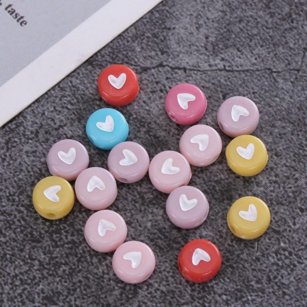 Wholesale 100pcs pack Acrylic Chocolate Heart Alphabet 4*7MM Colorful Flat Round Beads Supply