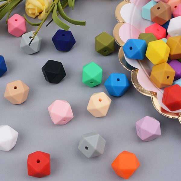 Wholesale 100pcs Beads Silicone 17mm Hexagon Beads Silicone Baby Teething Beads For Sale