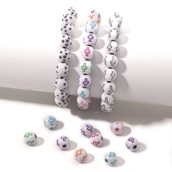 Wholesale 100pcs pack Round Symbol Color Pattern Ball Hole Acrylic Beads For Sale