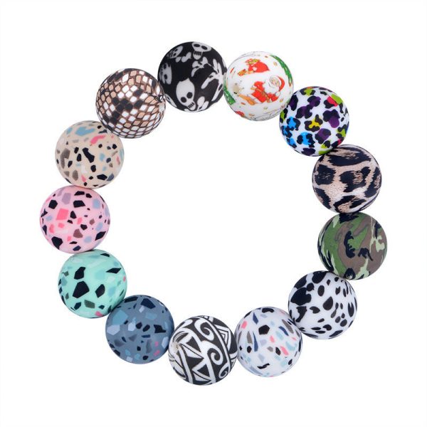 Wholesale 30pcs 15mm Water Transfer Silicone Leopard Beads Online now