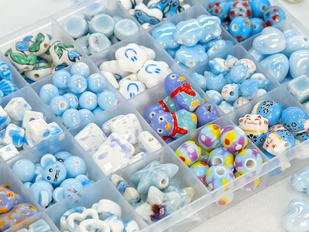 Wholesale 30pcs Japanese Fresh Blue Ceramic Cute Acacia Bean Lamb Cube Beads Supply