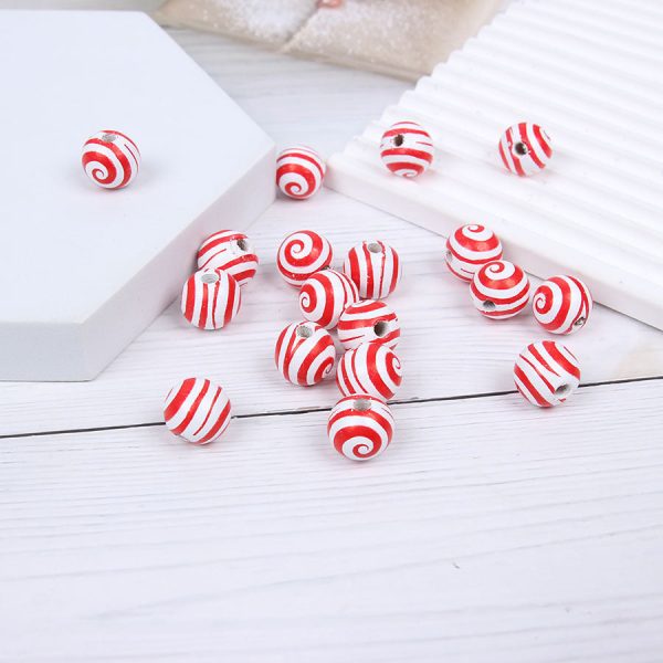 Wholesale 10pcs Thread Striped Polka Dot Plaid Colored Wood Beads Online Sale