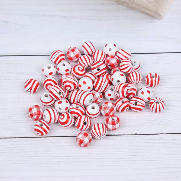 Wholesale 10pcs Thread Striped Polka Dot Plaid Colored Wood Beads Online Sale