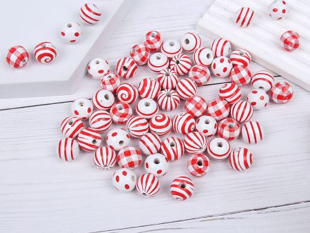 Wholesale 10pcs Thread Striped Polka Dot Plaid Colored Wood Beads Online Sale