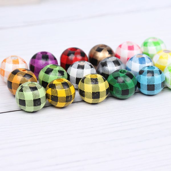 Wholesale 10pcs 16MM Plaid Color Wooden Beads Hot on Sale