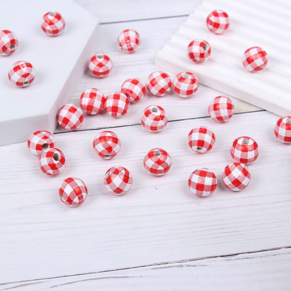 Wholesale 10pcs Thread Striped Polka Dot Plaid Colored Wood Beads Online Sale