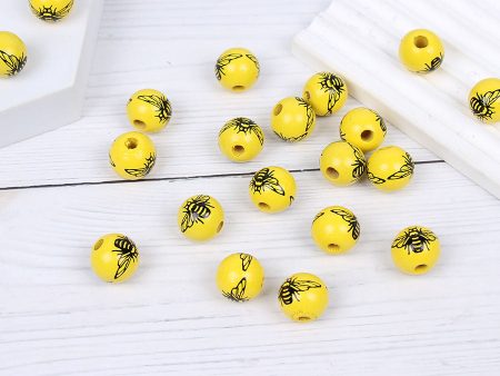 Wholesale 10pcs 16mm Bee Stripe Honeycomb Two-color Lotus Wood Round Beads Sale