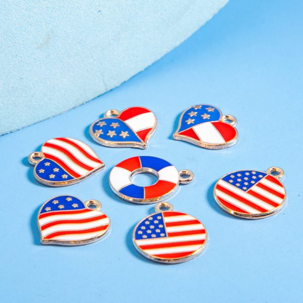 Wholesale 10pcs pack American Independence Day flag diy alloy dripping oil accessories pendant Online