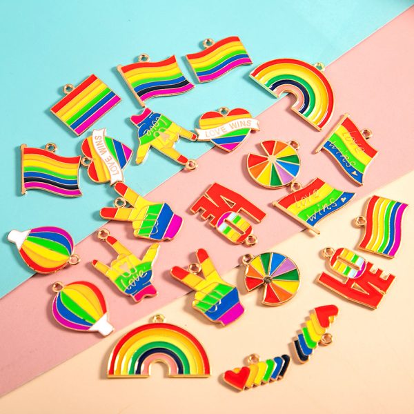 Wholesale 10pcs pack rainbow flag love than heart diy alloy drop oil jewelry accessories Sale