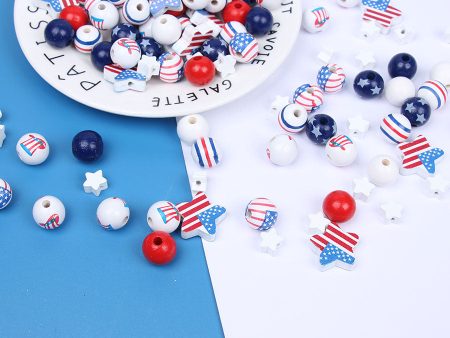 Wholesale 10pcs Independence Day Stripes Colorful DIY Wooden Beads For Sale