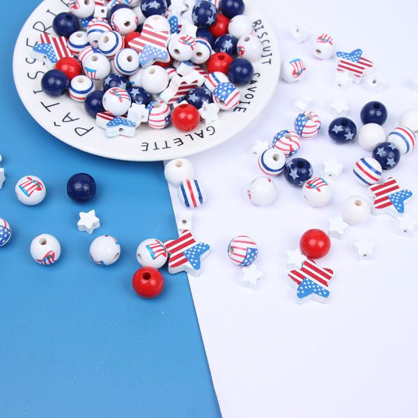 Wholesale 10pcs Independence Day Stripes Colorful DIY Wooden Beads For Sale